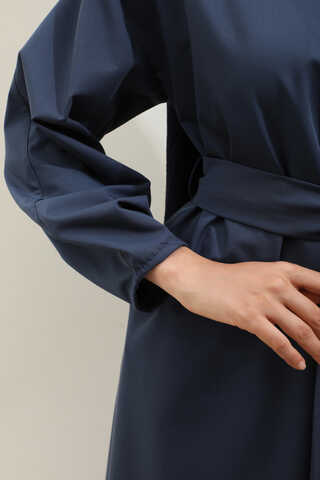 Asimetrik Nervür Detaylı Elbise Lacivert - 9