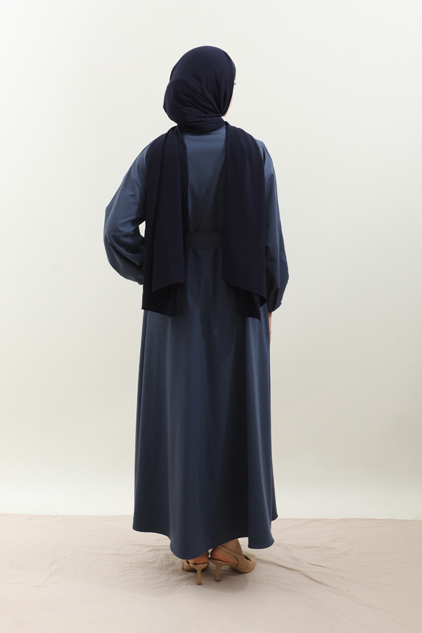 Asimetrik Nervür Detaylı Elbise Lacivert - 10