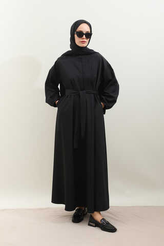 Asimetrik Nervür Detaylı Elbise Siyah - 2