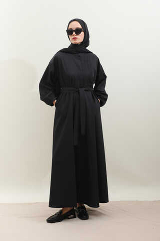 Asimetrik Nervür Detaylı Elbise Siyah - 1