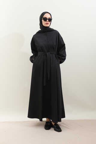 Asimetrik Nervür Detaylı Elbise Siyah - 3