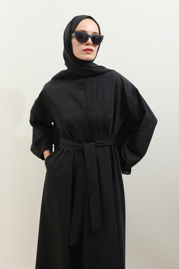 Asimetrik Nervür Detaylı Elbise Siyah - 5