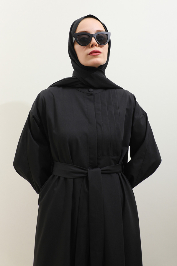 Asimetrik Nervür Detaylı Elbise Siyah - 6