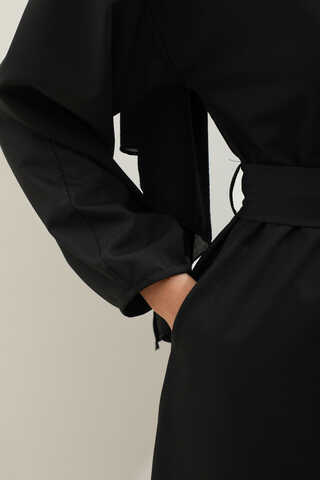 Asimetrik Nervür Detaylı Elbise Siyah - 8