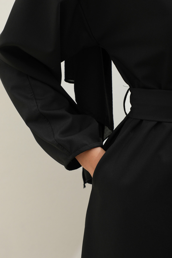 Asimetrik Nervür Detaylı Elbise Siyah - 8