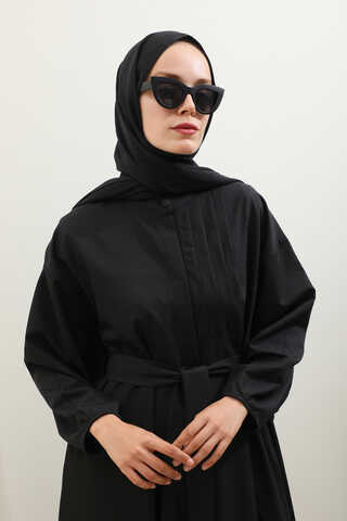 Asimetrik Nervür Detaylı Elbise Siyah - 9