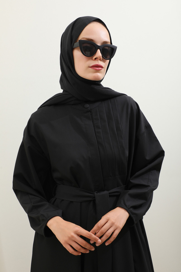 Asimetrik Nervür Detaylı Elbise Siyah - 9