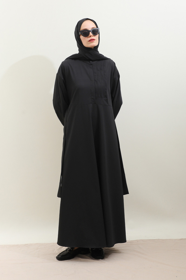 Asimetrik Nervür Detaylı Elbise Siyah - 11