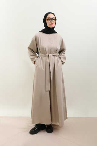 Asimetrik Nervür Detaylı Elbise Taş - 5