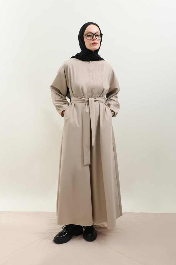 Asimetrik Nervür Detaylı Elbise Taş - 5