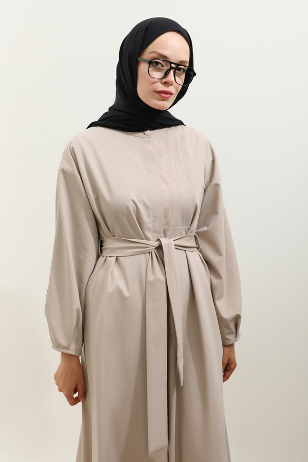 Asimetrik Nervür Detaylı Elbise Taş - 7