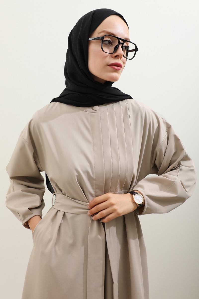 Asimetrik Nervür Detaylı Elbise Taş