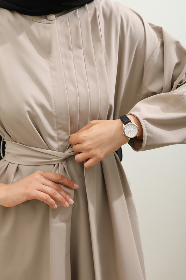 Asimetrik Nervür Detaylı Elbise Taş - 8