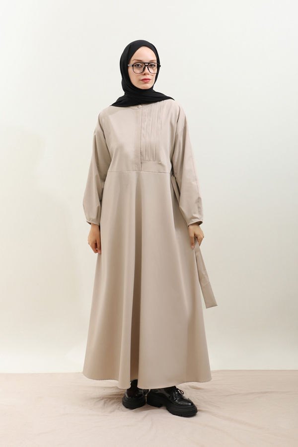 Asimetrik Nervür Detaylı Elbise Taş - 9