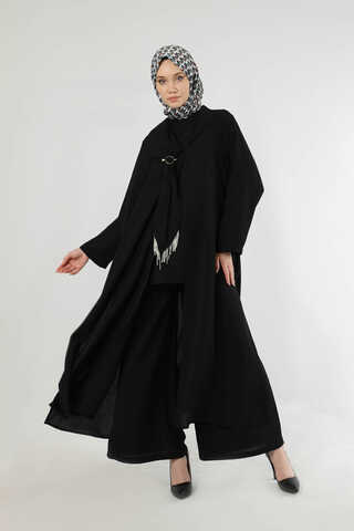 Fularlı Abaya Takım Siyah - 5