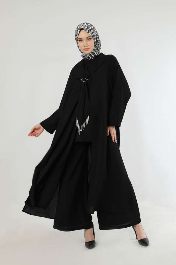 Fularlı Abaya Takım Siyah - 5