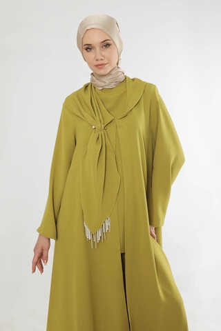 Fularlı Abaya Takım Yağ Yeşili - 2