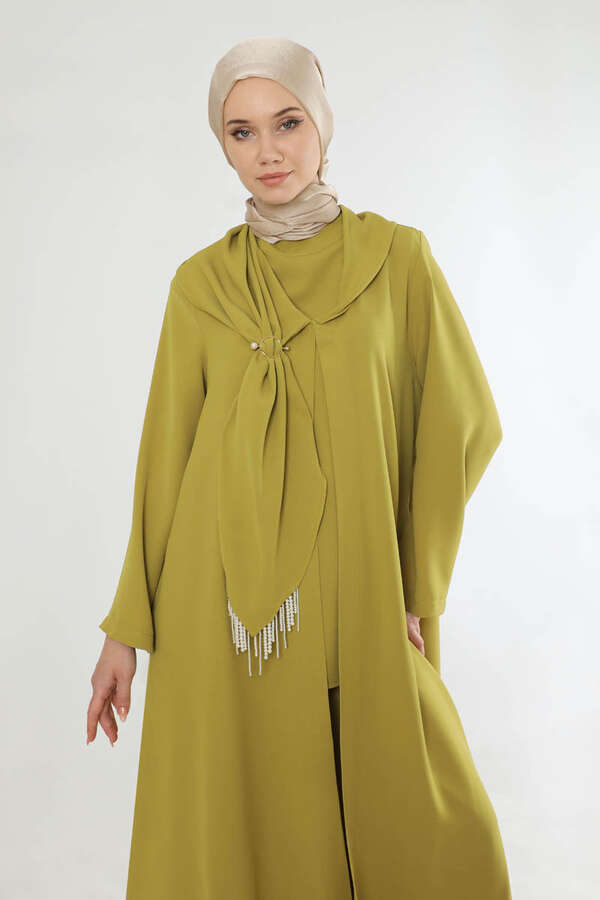 Fularlı Abaya Takım Yağ Yeşili - 2