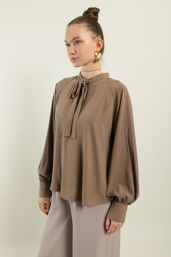 Fularlı Gömlek Camel - 4