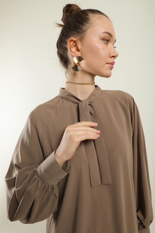 Fularlı Gömlek Camel - 5