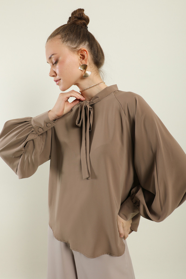 Fularlı Gömlek Camel - 6