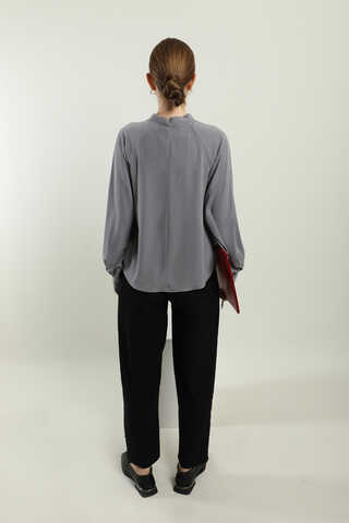 Fularlı Gömlek Gri - 6