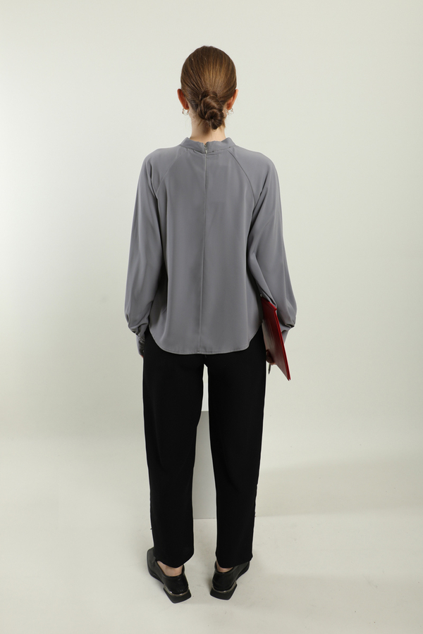 Fularlı Gömlek Gri - 6