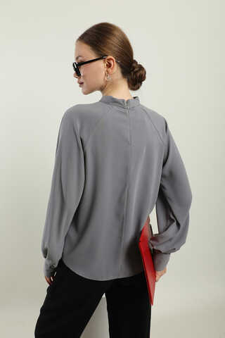 Fularlı Gömlek Gri - 5