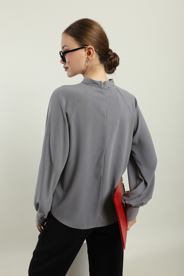 Fularlı Gömlek Gri - 5