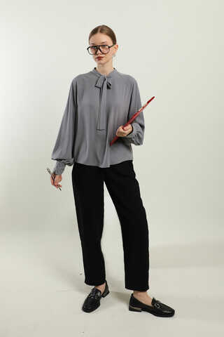 Fularlı Gömlek Gri - 2