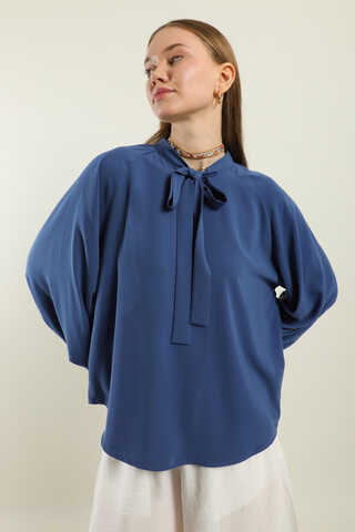 Fularlı Gömlek İndigo - 1