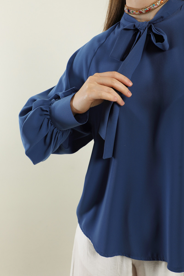 Fularlı Gömlek İndigo - 4