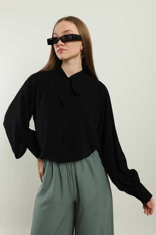 Fularlı Gömlek Siyah - 1
