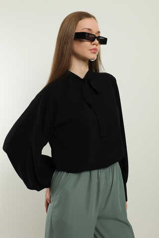 Fularlı Gömlek Siyah - 5