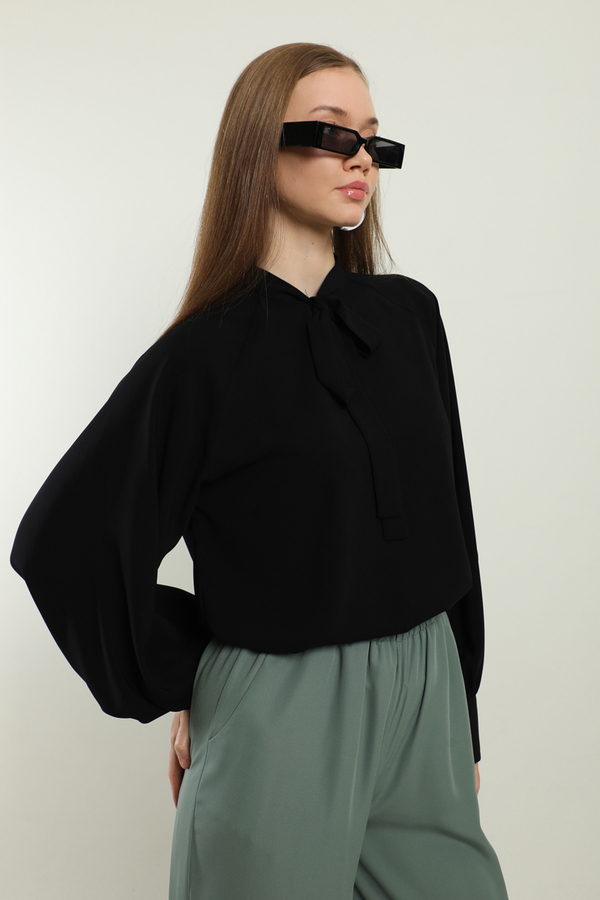 Fularlı Gömlek Siyah - 5