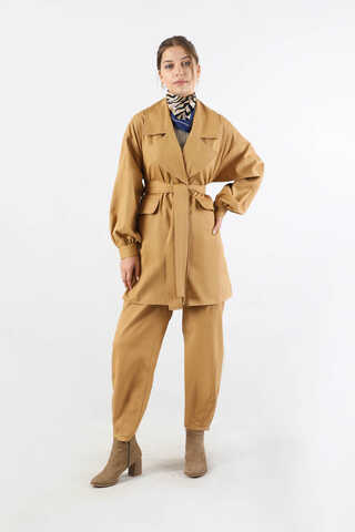 Gabardin Ceket Takım Camel - 1