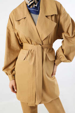 Gabardin Ceket Takım Camel - 4