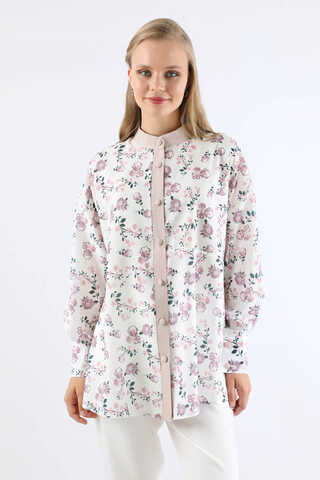 Çiçek Desenli Gömlek Gül Kurusu - 1