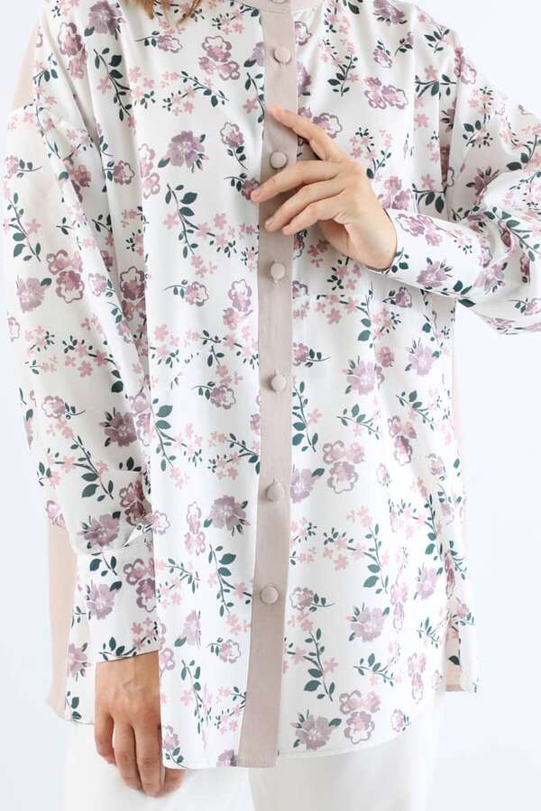Çiçek Desenli Gömlek Gül Kurusu - 2