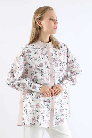 Çiçek Desenli Gömlek Gül Kurusu - 3