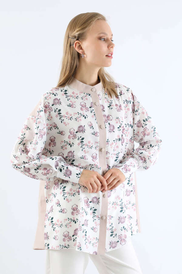 Çiçek Desenli Gömlek Gül Kurusu - 3