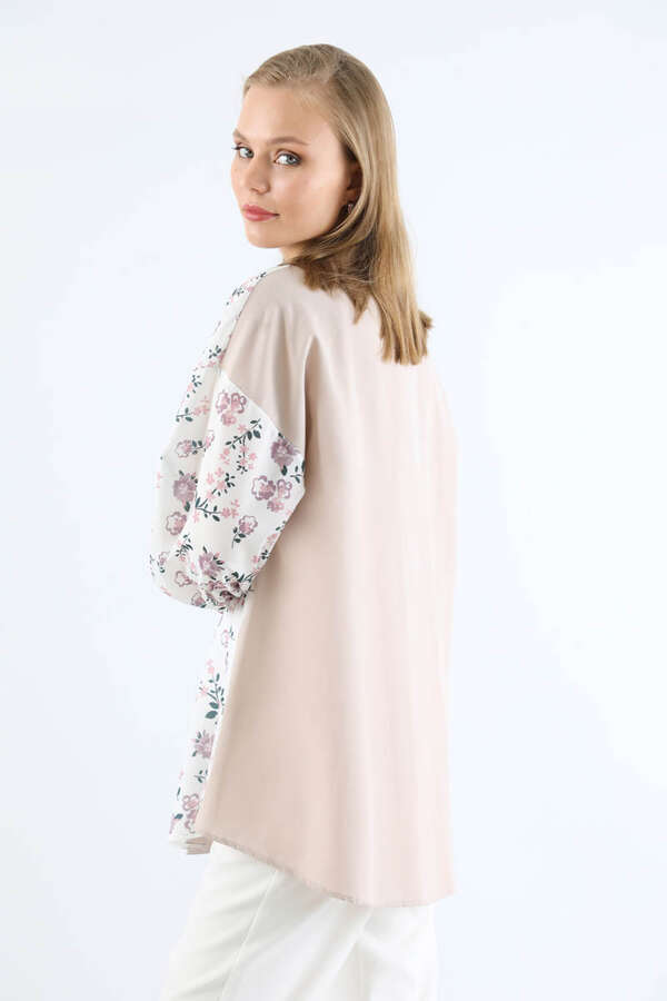 Çiçek Desenli Gömlek Gül Kurusu - 5