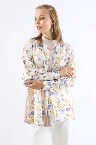 Garnili Desenli Gömlek Lila - 1