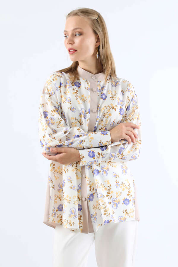 Garnili Desenli Gömlek Lila - 1