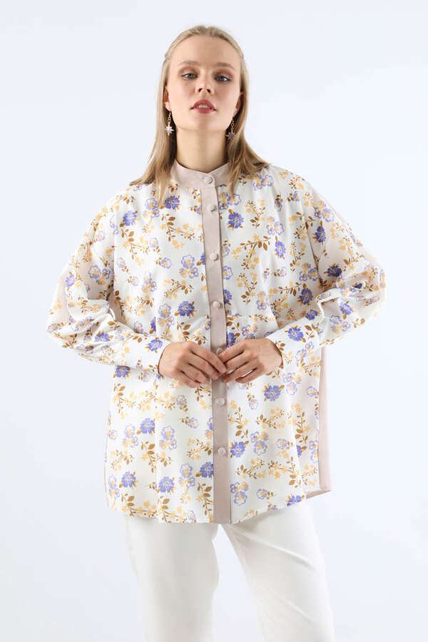 Garnili Desenli Gömlek Lila - 3