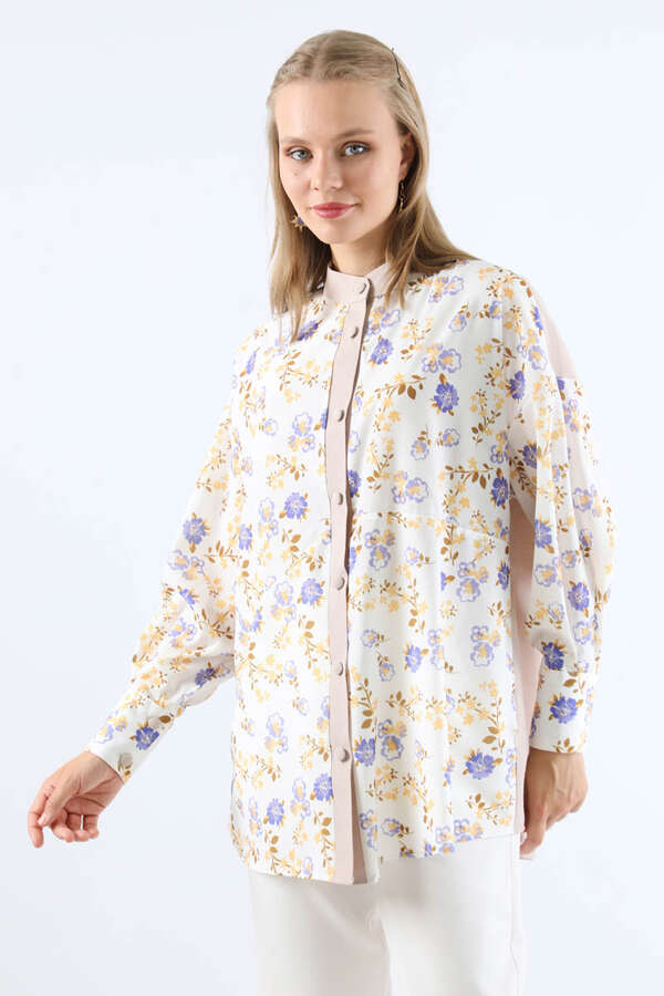 Garnili Desenli Gömlek Lila - 4