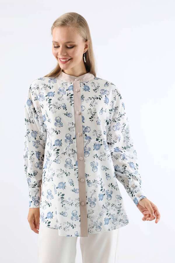 Garnili Desenli Gömlek Mavi 