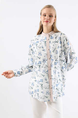 Garnili Desenli Gömlek Mavi - 3