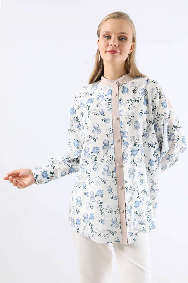 Garnili Desenli Gömlek Mavi - 3