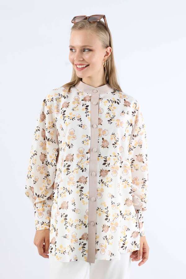 Garnili Desenli Gömlek Vizon 